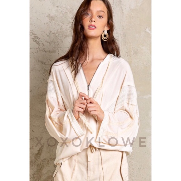 POL Cream Hoodie Pullover Half Zip Oversized Fit - Picture 8 of 11